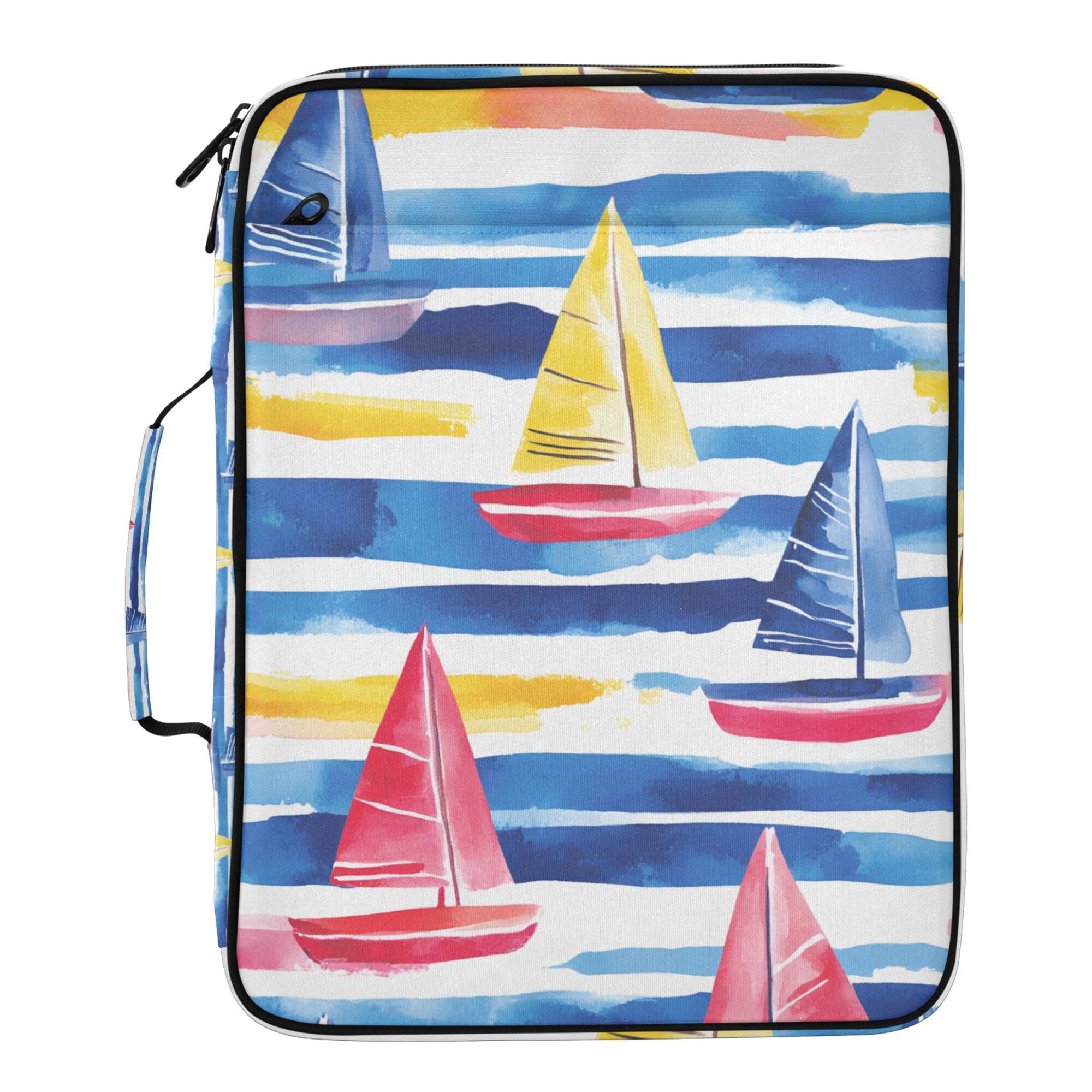 FORMRS Accordion File Folder A4 Size 7-Pocket Expanding Document Organizer Bag with 3 Ring Binder, Red Hand Drawn Sailboats