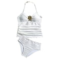 thumbnail image 2 of Babcutegg Girls Two-Piece Printed Swimsuit Set – White Wavy Pattern Top and Matching Bottom with Floral Embellishments for Summer Swimwear White Size 12, 2 of 7