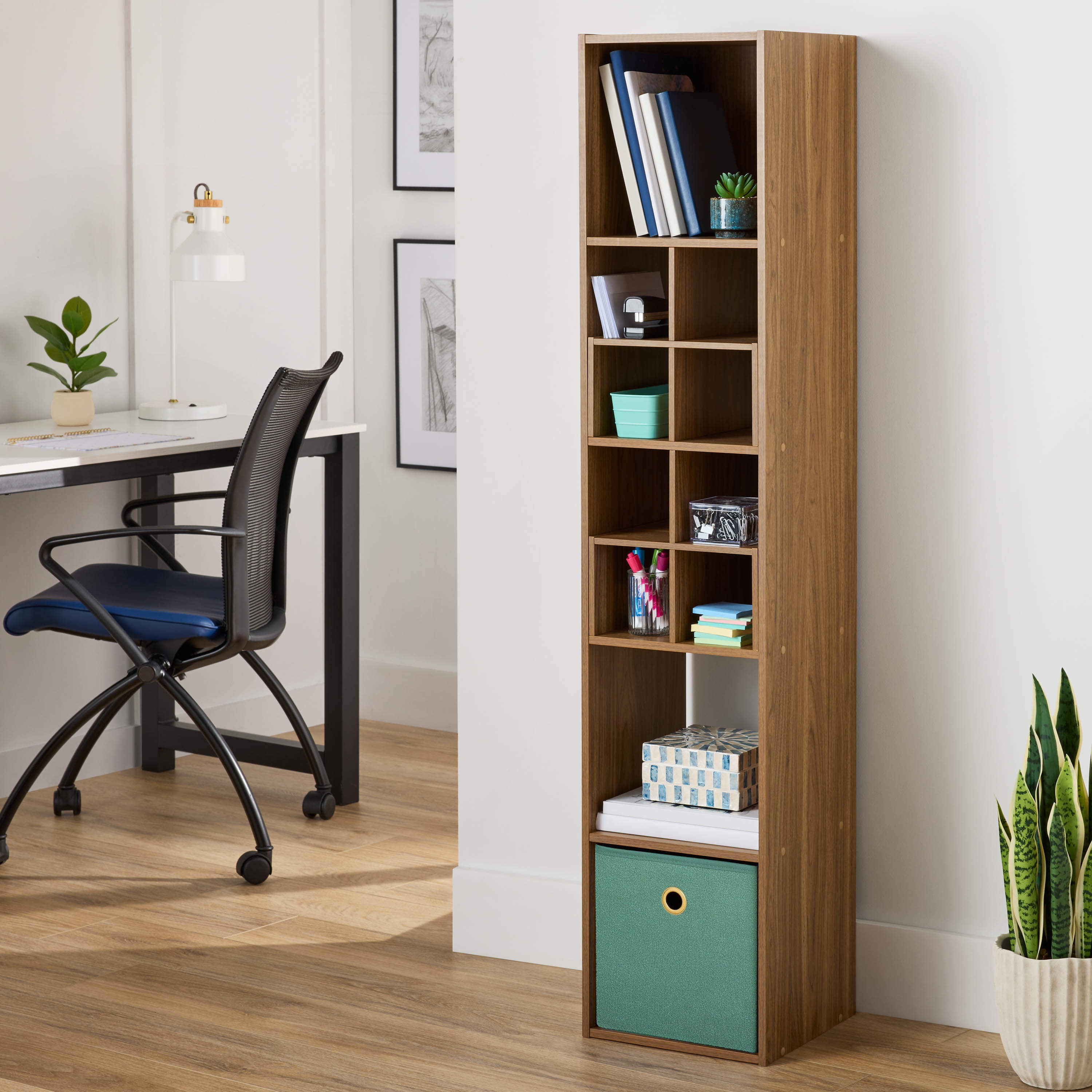 Mainstays 5 Cube Vertical Storage Organizer, Warm Walnut