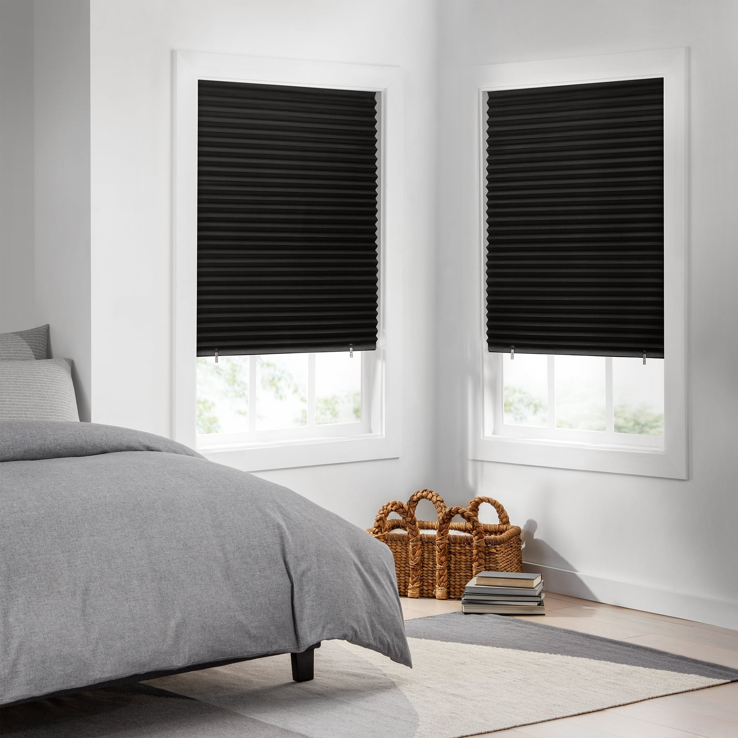 Eclipse Blackout Paper Pleated Cordless Shade Indoor Window Shades, Black, 48" x 72"