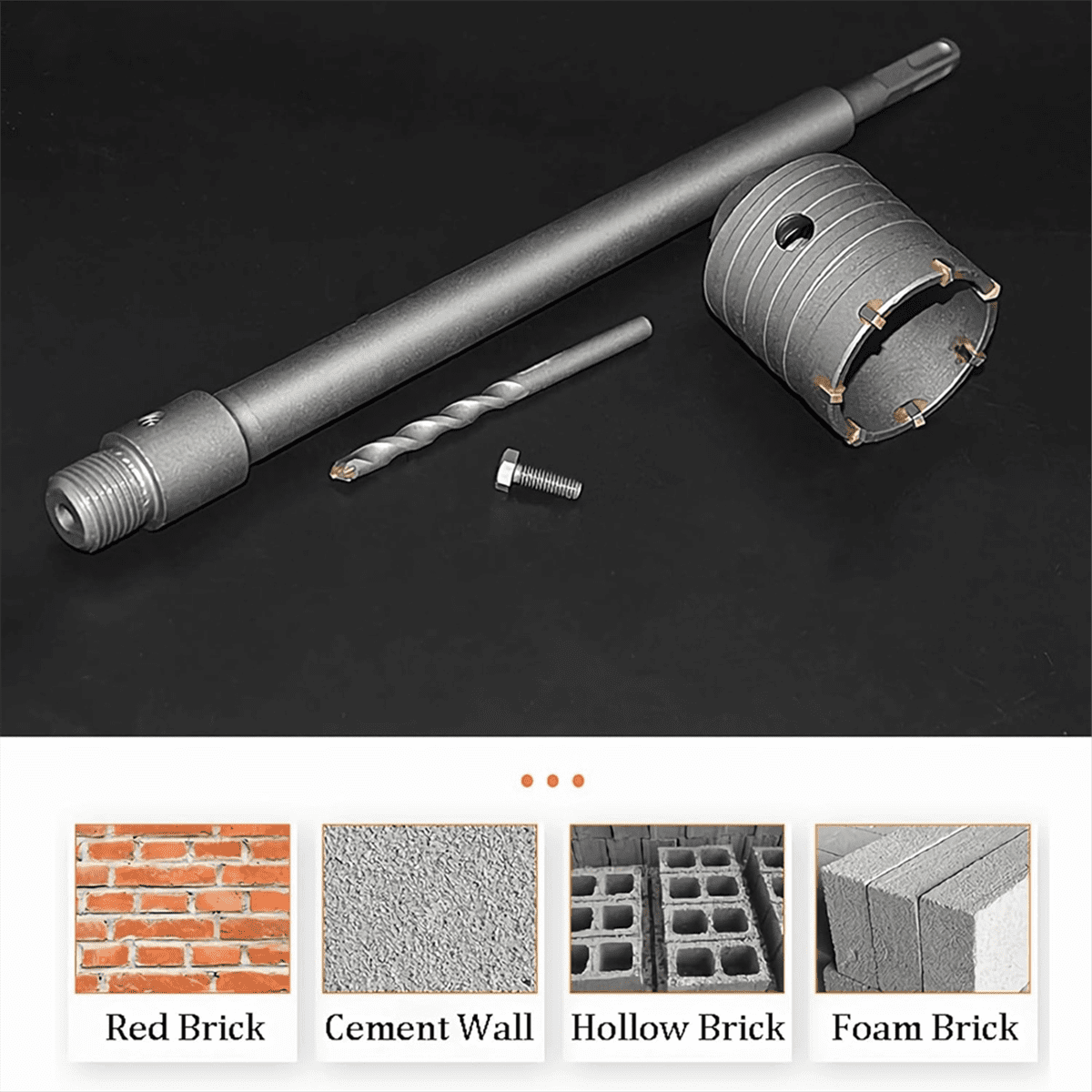 1Set 2 1/2 Inch Concrete Hole Saw with 220mm SDS Plus Shank, 65mm Wall Hole Saw Drill Bit for Cement Brick Stone Wall