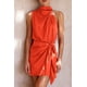 thumbnail image 3 of Vestido PRETTYGARDEN de satén sin mangas con cuello simulado y cinturón en la cintura M, 3 of 8