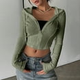 thumbnail image 2 of SMihono Women's Long Sleeves Y2k Hoodie Crop Zip Up Ribber Knit Jacket Tops Slim Fit Sweatshirt with Pockets Army Green S, 2 of 7