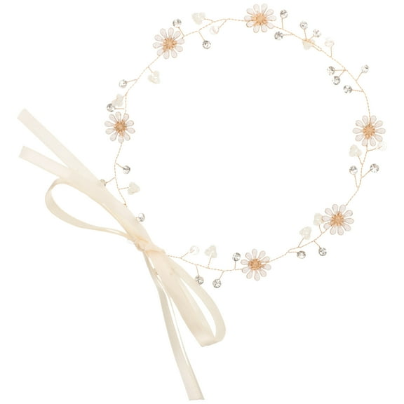 OUNONA Golden Floral Hair Wreath Headband with Realistic Flowers, Elegant Bridal Garland Accessory for Weddings and Special Occasions