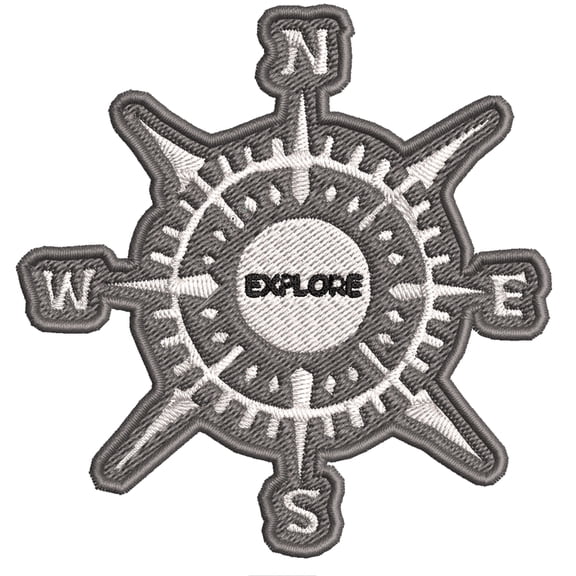 Explore Compass Grey Embroidered Patch Iron/Sew-On Applique Travel Souvenir