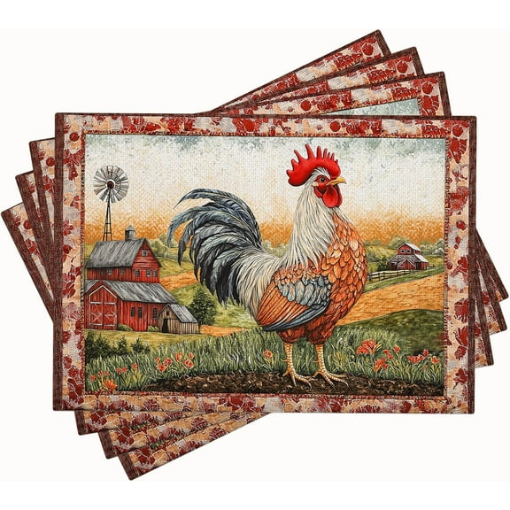 Rooster Placemats Set of 4 Chicken Farmhouse Table Mats Washable Place Mats for Home Party Indoor Kitchen Dining Table Decoration 12x18 Inch
