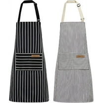 AWLYLNLL 2 Pieces Kitchen Cooking Aprons, Cotton Polyester Blend Adjustable Bib Aprons with 2 Pockets for Women Men Chef(Black/Gray Stripes, 2)