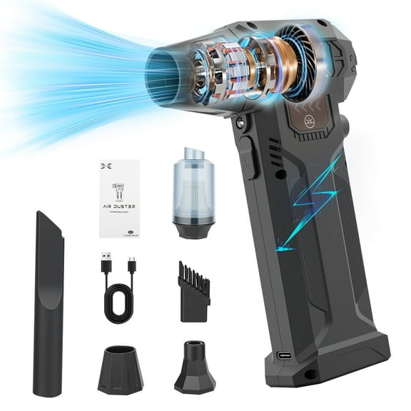 BAOKALER Brushless Compressed Air Duster, 280000RPM Air Duster Vacumm with LED Light and 8AH Battery, 2 in 1 Air Blower