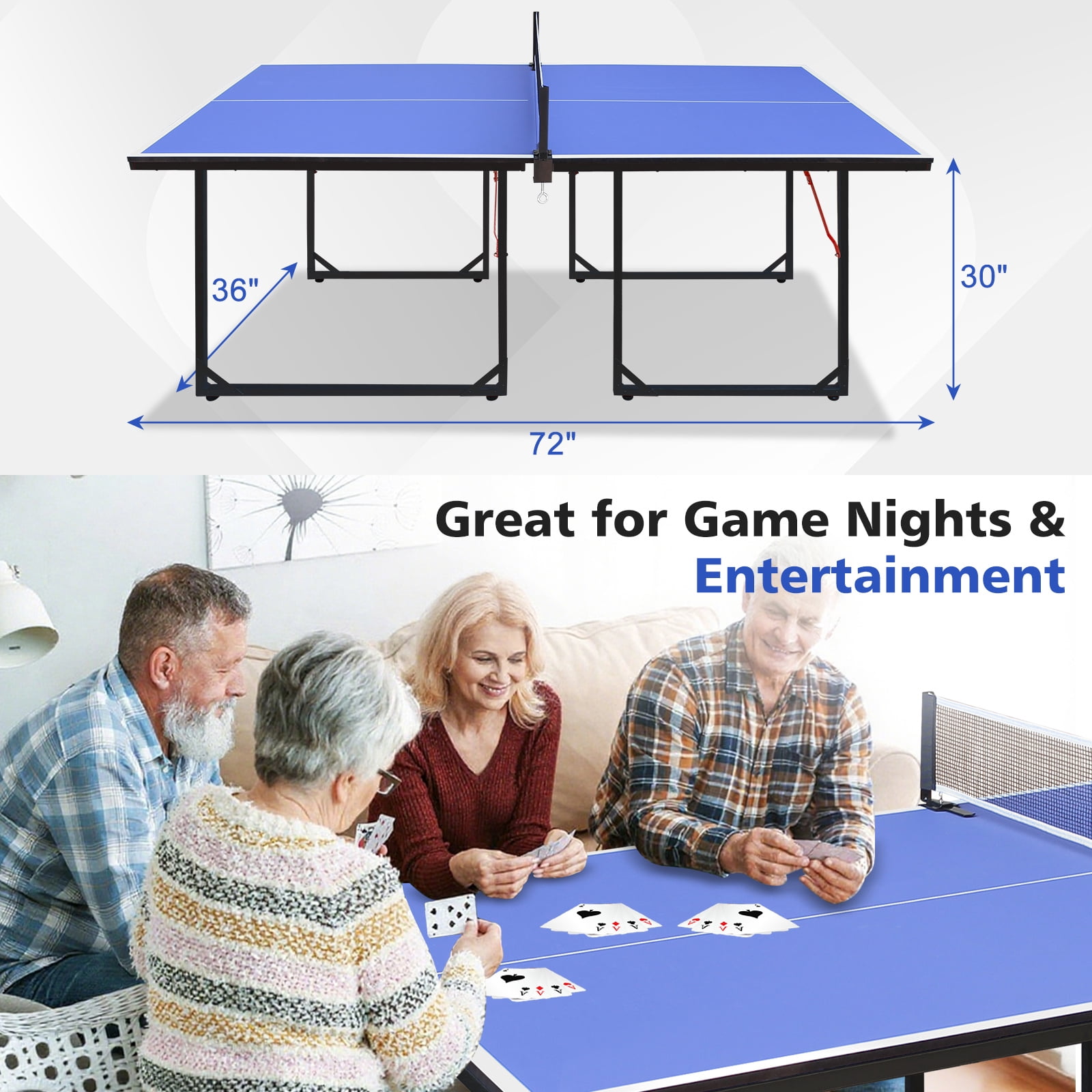 HooKung 6ft Ping Pong Table Foldable Table Tennis Table for Indoor Outdoor with Net, Table Tennis Paddles and Balls, Multi-Use Family Game Table for Kid Teenager Adult