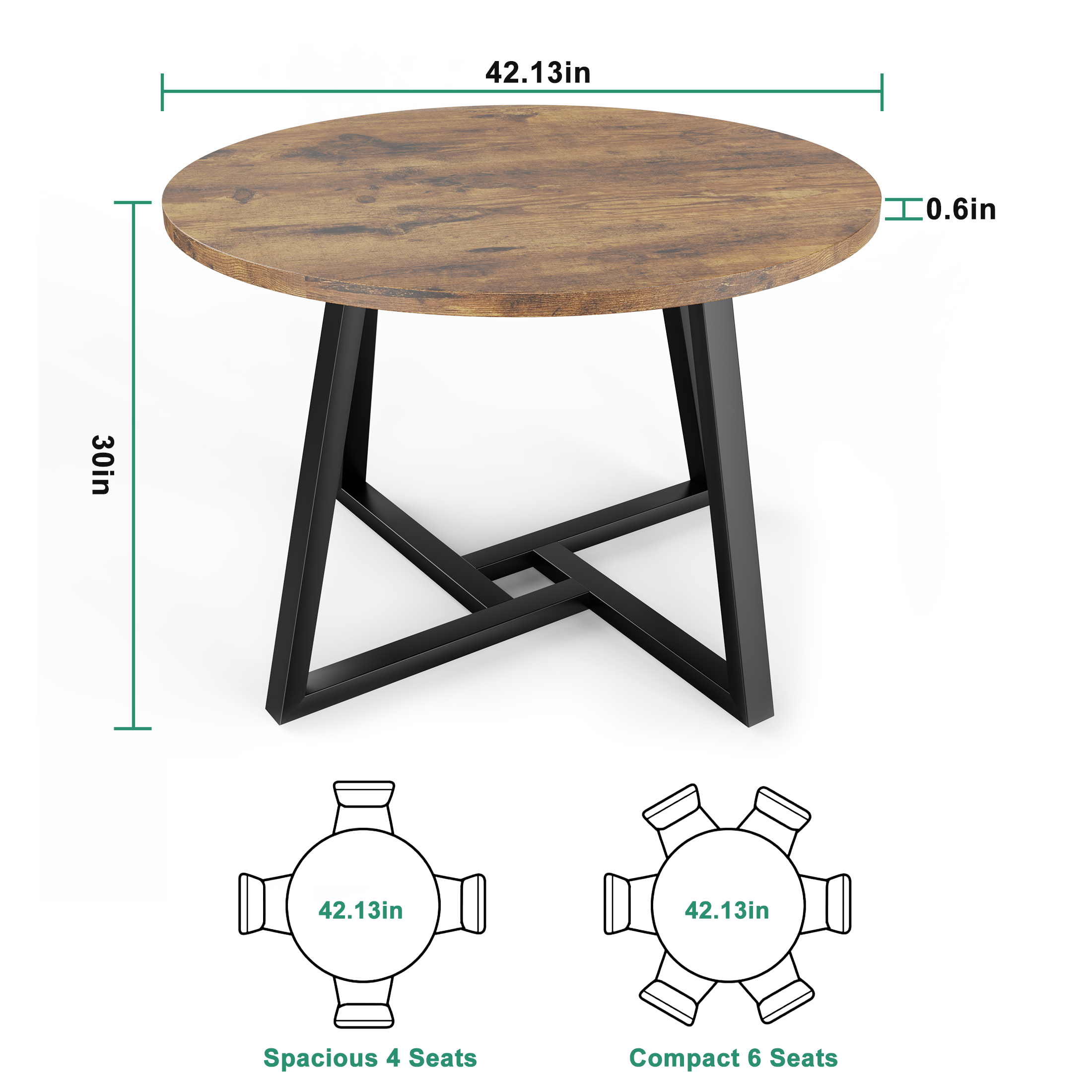 Anyact 42 Inch Rustic Round Dining Table, Circle Dining Table for Dining Room, Home(Only Table)