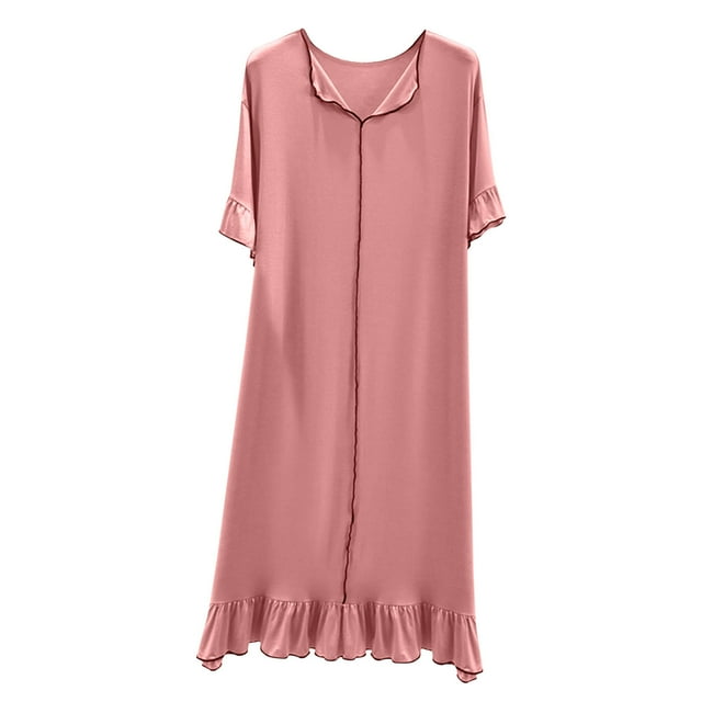 Timegard Robes de Maison pour Femmes Col en V Manches Courtes à Volants Robes de Nuit Douces Confortables Décontractées pour Dormir