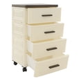 thumbnail image 6 of Creamy Yellow+Brown 4 Tier Plastic Drawer Storage Organizer, Storage Cabinet with 4 Universal Wheels, 4-Drawers Cabinet for Dresser Closet Bathroom Dorm Bedroom Laundry Room, 6 of 17