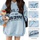 thumbnail image 5 of Sudaderas con capucha informales para mujer, jersey con cordón y estampado de letras de manga larga para otoño e invierno, azul M, 5 of 9