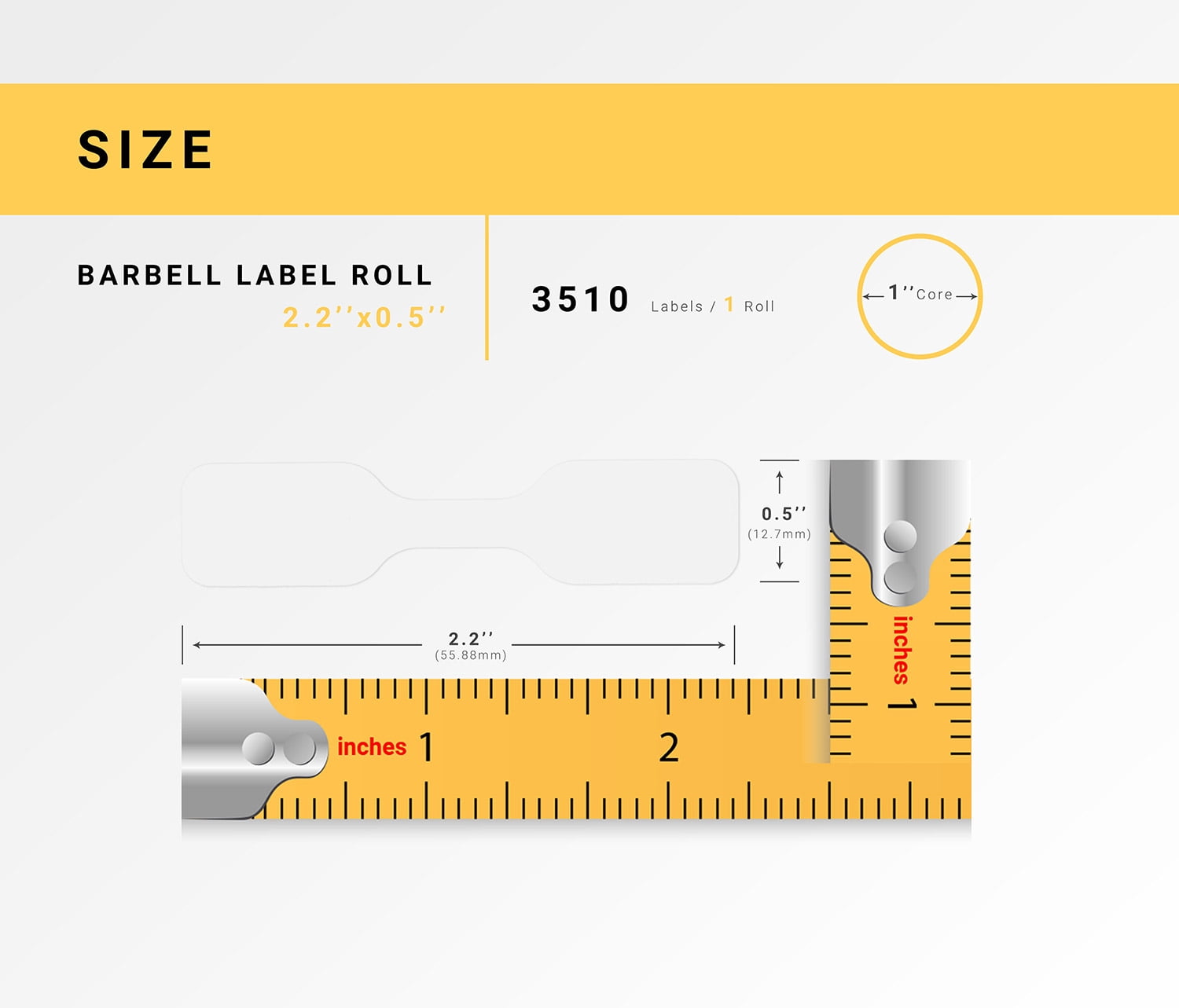 HOUSELABELS 2.2" x 0.5" Multipurpose Labels on 1" Core in POLYPROPYLENE Compatible With Zebra and Rollo Printers, 11 Rolls / 3,510 Labels per Roll