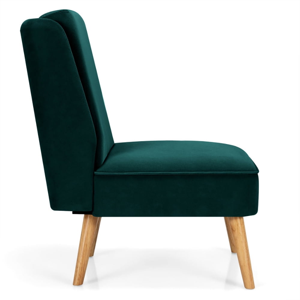 Finihen Velvet Accent Chair, Velvet Accent Armless Side Chair with Rubber Wood Legs, for Living Room, Bedroom, Green