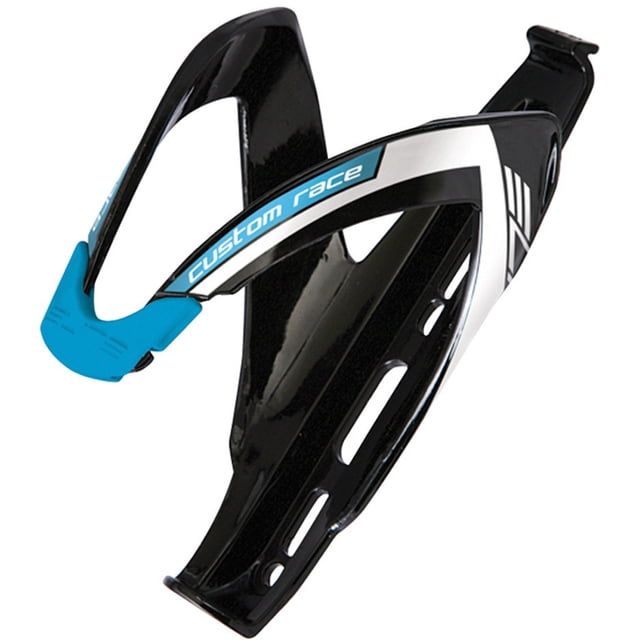 BOTTLE CAGE CUSTOM RACE BLACK glossy , blue graphic