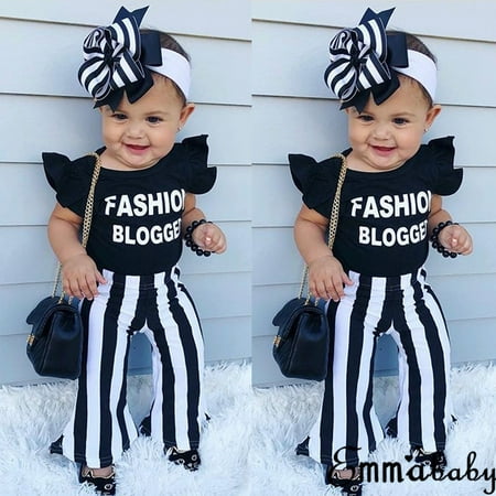 

Kids Baby Girl Toddler Outfit Top Short Sleeve T-shirt+Flared Stripe Long Pants Leggings Casual Summer Clothes 2Pcs Set 1-6Y