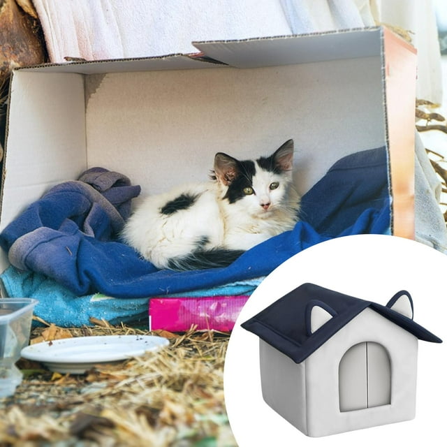 Caseta exterior para gatos, caseta cerrada para gatitos, refugio aislado e impermeable para gatos callejeros, nido para mascotas para patio o jardín M