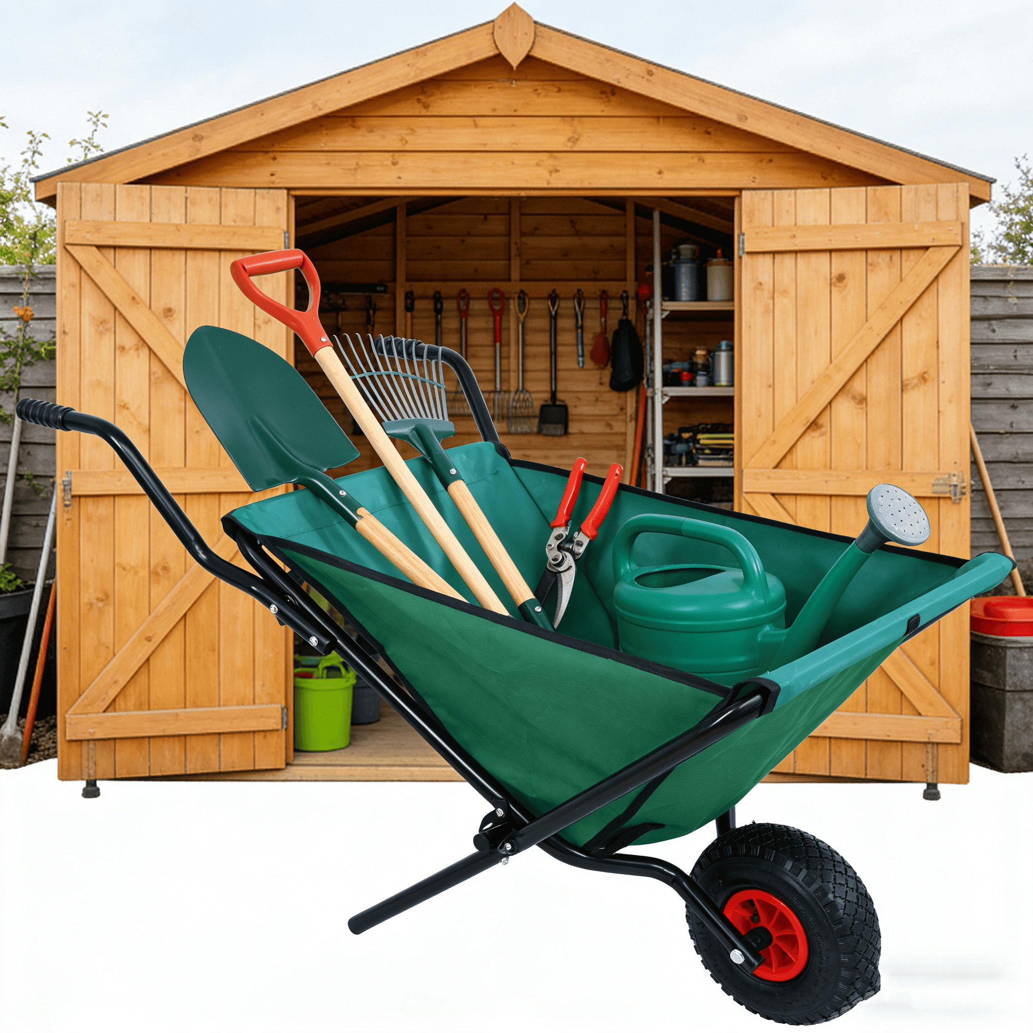 Collapsible Folding Wheelbarrow 176LBS Capacity 10 Inch Pneumatic Tire Lightweight Oxford Cloth Heavy Duty Garden Yard Lawn Cart for Grass Leaf Soil Rocks Gardening Supplies