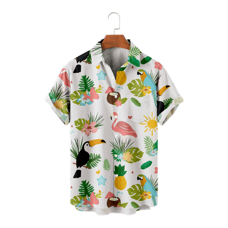 

MLFU Mens Kids Hawaiian Flamingo Shirts Short Sleeve Funny Polyester Shirts Relaxed-Fit Clothes Sizes Kids-Adult Unisex