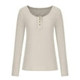thumbnail image 4 of Brilliant Two Piece Outfits Women Fall Womens Fall Clothing Sets Women's Casual Solid Color Buttons Long Sleeve V-Neck Loose Shirt Blouse Top Beige S, 4 of 8