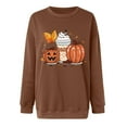 thumbnail image 3 of Long Sleeve Sweatshirts for Women Cute Print Crew Neck Halloween Tops Casual Oversized Loose Pullover Shirts(Brown XL), 3 of 3