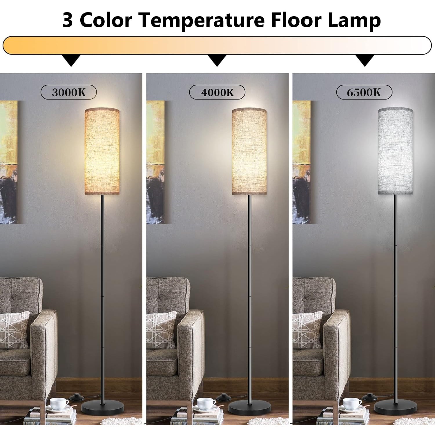 BN-LINK Dimmable Floor Lamp with 3 Color Temperatures, Standing Lamp with LED Bulb Included, Tall lamp for Living Room, Bedroom, Office