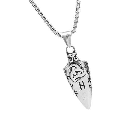 AOOOWER Punk Necklace for Men Stainless Steel Spearhead Punk Runes Pendant Neck Chain Amulet Neck Jewely Gift