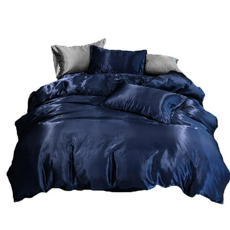 

TRINGKY 3 Piece Satin Silky Solid Color Bedding Set Luxury Soft Skin-Friendly Hypoallergenic Duvet Quilt Comforter Cover Pillowcases with Zipper Closure Room Decor
