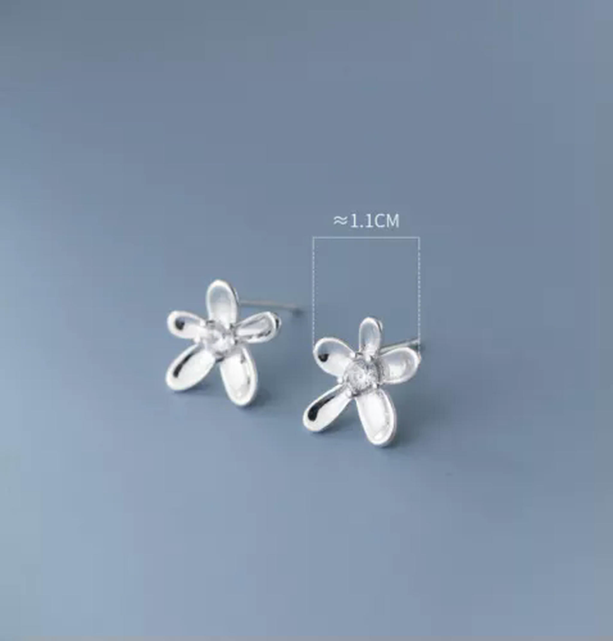 EOEMY 925 Sterling Silver Clear/Blue Flower Stud Earrings Xflowers Studs Garden-Blue