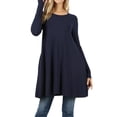 thumbnail image 1 of Women Round Neck Long or 3/4 Sleeve Flattering Comfy Swing Tunic Loose Fit Flowy Top, 1 of 3
