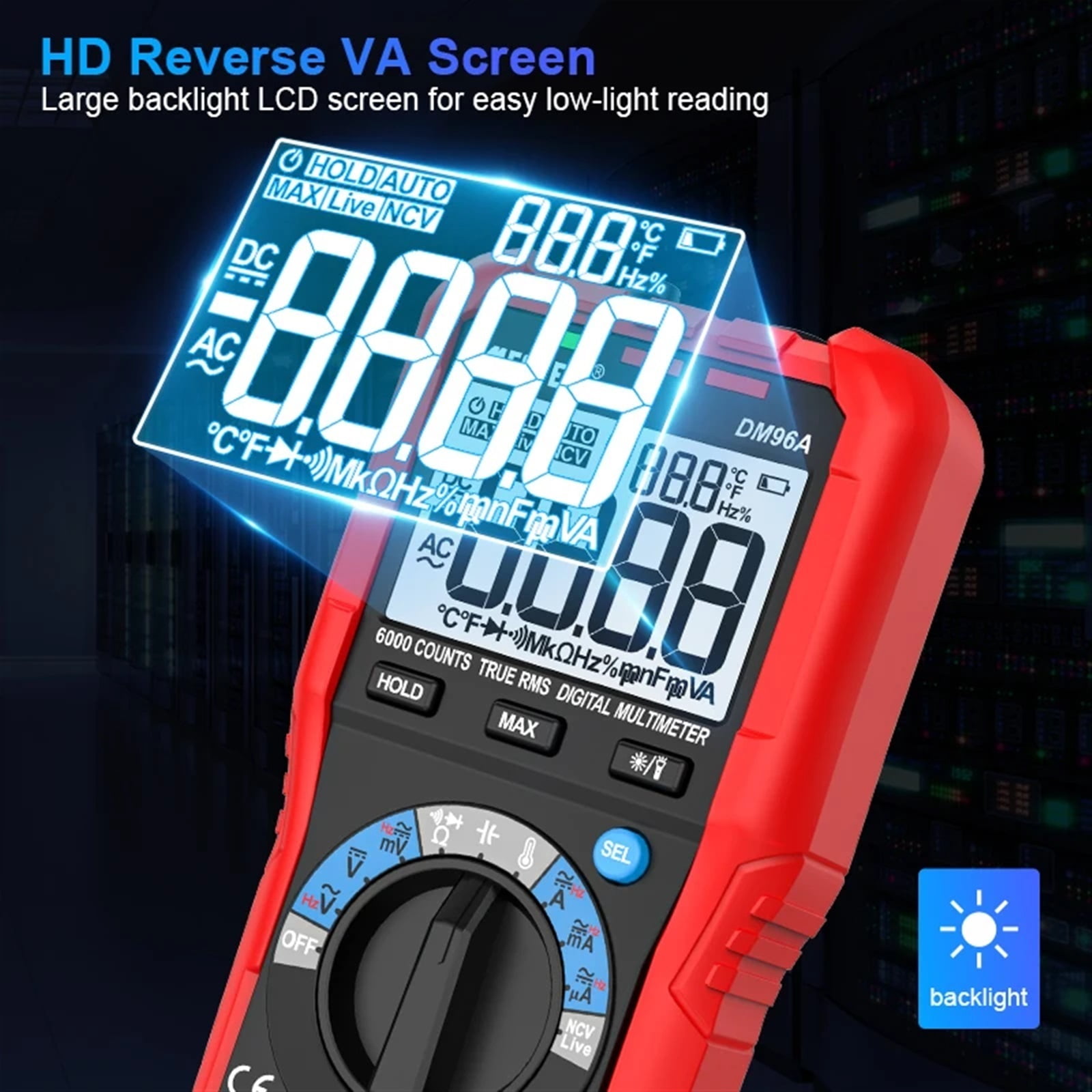 Multimeter Digital Smart Voltmeter AC DC Current Voltage Multi Tester Auto Range 6000 Counts LCD NCV Firewire Capacitor ,High Accuracy