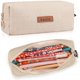 thumbnail image 1 of Bolsa de papelería para estudiantes de lino y algodón, estuche para lápices, organizador de almacenamiento de oficina, bolsa para monedas, bolsa de cosméticos, color beige, 1 of 5