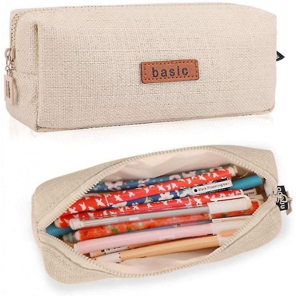 Bolsa de papelería para estudiantes de lino y algodón, estuche para lápices, organizador de almacenamiento de oficina, bolsa para monedas, bolsa de cosméticos, color beige
