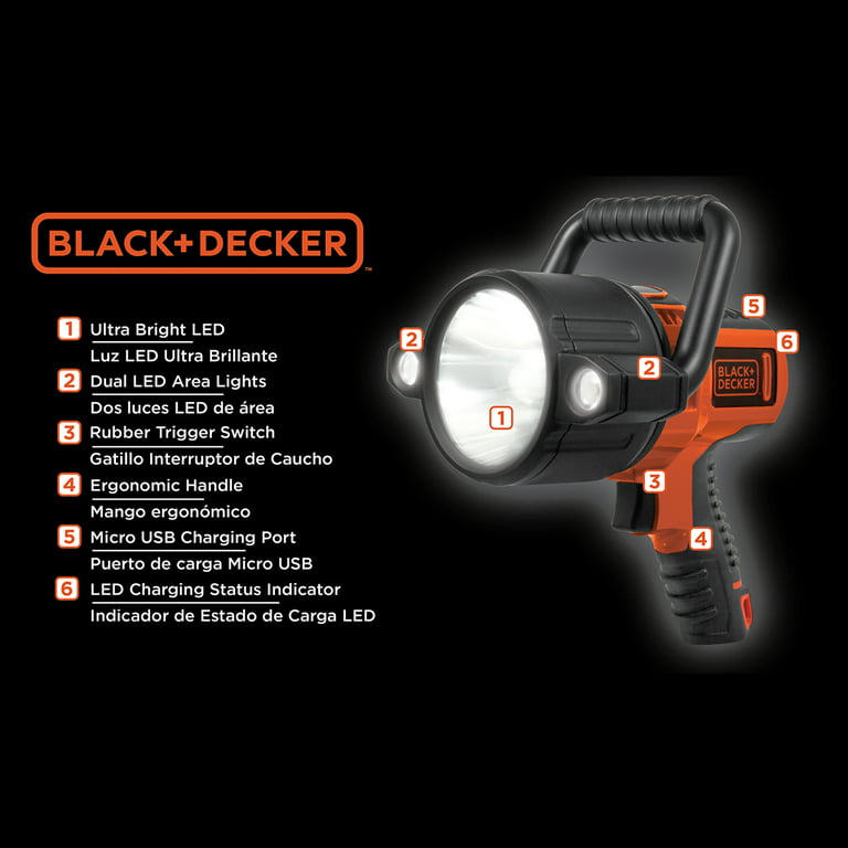 Black and Decker 750 Lumen LED Li-ion Rechargeable Spotlight (SLV2B) Black  and Orange 