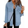 thumbnail image 2 of Women'S Oversized Denim Jacket Casual Long Sleeve Denim Shirts Distresse Jean Jacket Fall Outfits Light Blue M, 2 of 6
