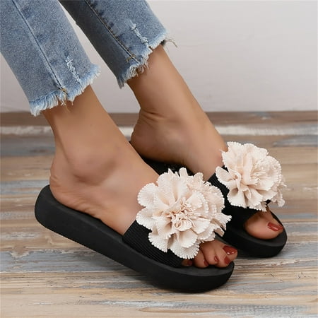 

Cathalem Open Toe Slippers Women Ladies Fashion Summer Solid Color Suede Flower Decorative Open Toe Thick Womens Bedroom Slippers Beige 7