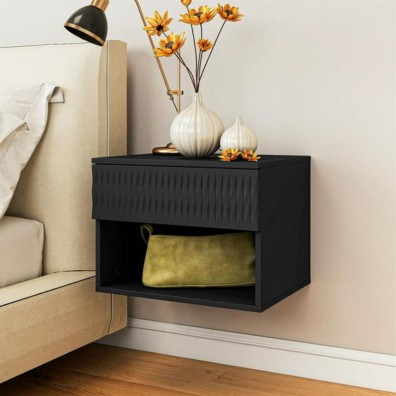 Topcobe Floating Nightstand Set of 2, Wall Mounted Nightstand, Modern Night Stands for Bedroom, Black
