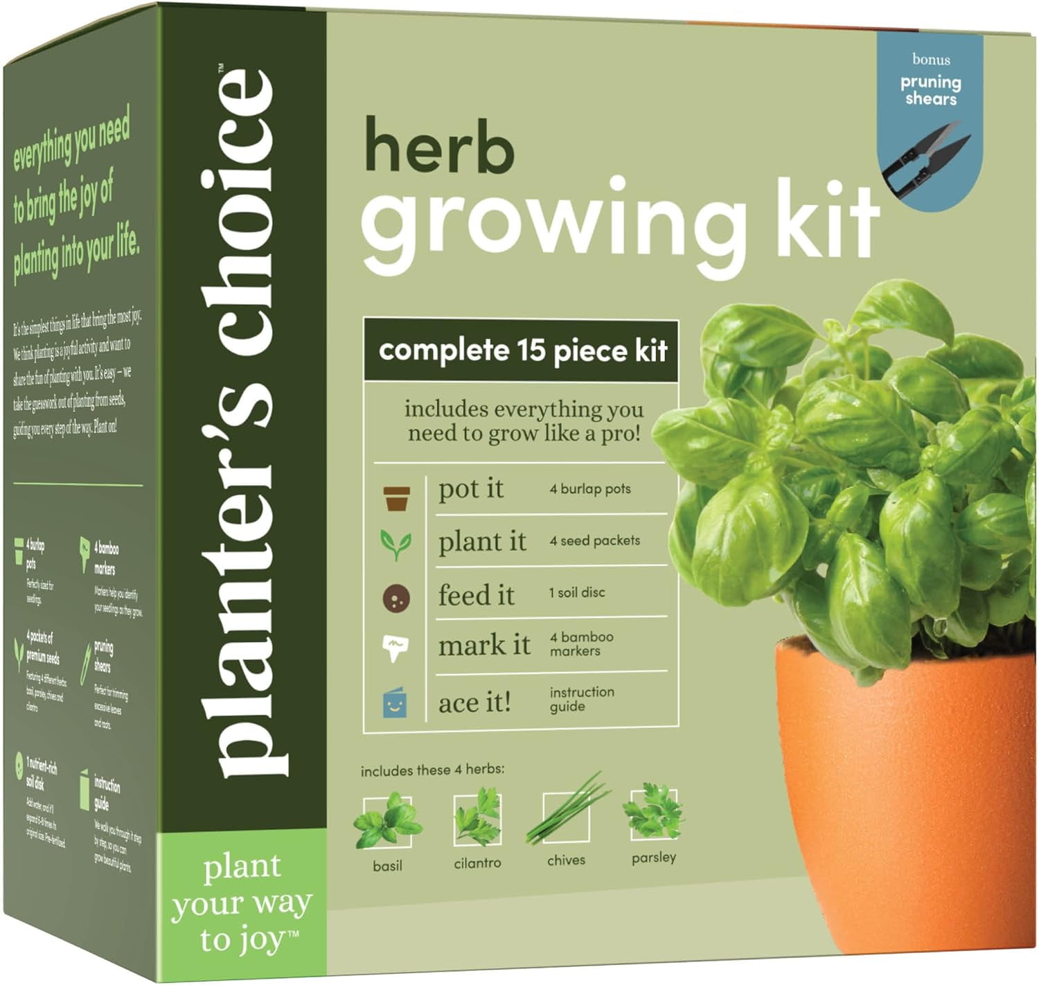 Herb Garden Growing Kit + Herb Grinder - Complete Kitchen Gardening Kit to Easily Grow 4 Culinary Herbs from Seed (Basil, Cilantro, Chives, Parsley) + Comprehensive Guide - Unique Gift for Women & Men