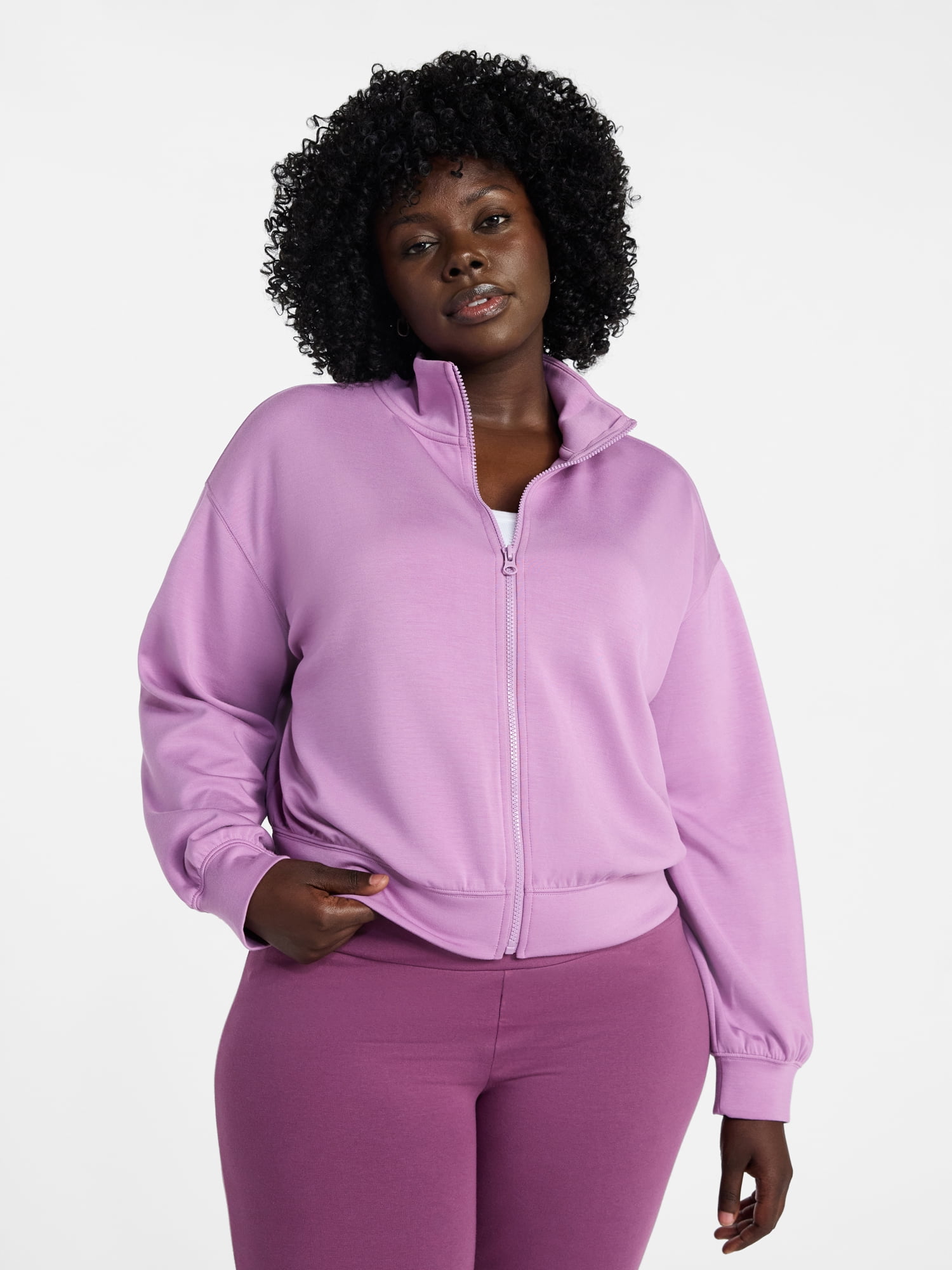 Terra & Sky Women's Plus Size Zip Up Scuba Knit Layering Top, Sizes 0X-5X