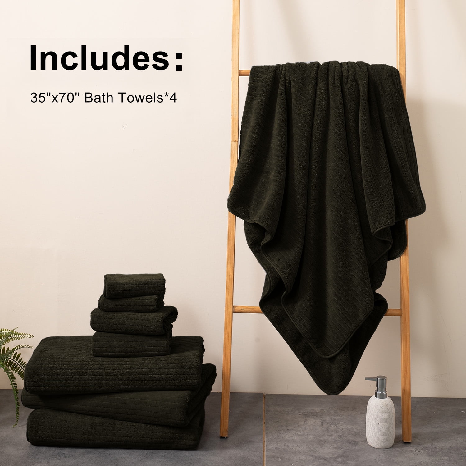 COVINA 4-Pack Bath Towel Set Black Brown Microfiber Bathroom Towel Set Ultra Soft Plush Oversized Towels Adult Luxury Bath Sheet