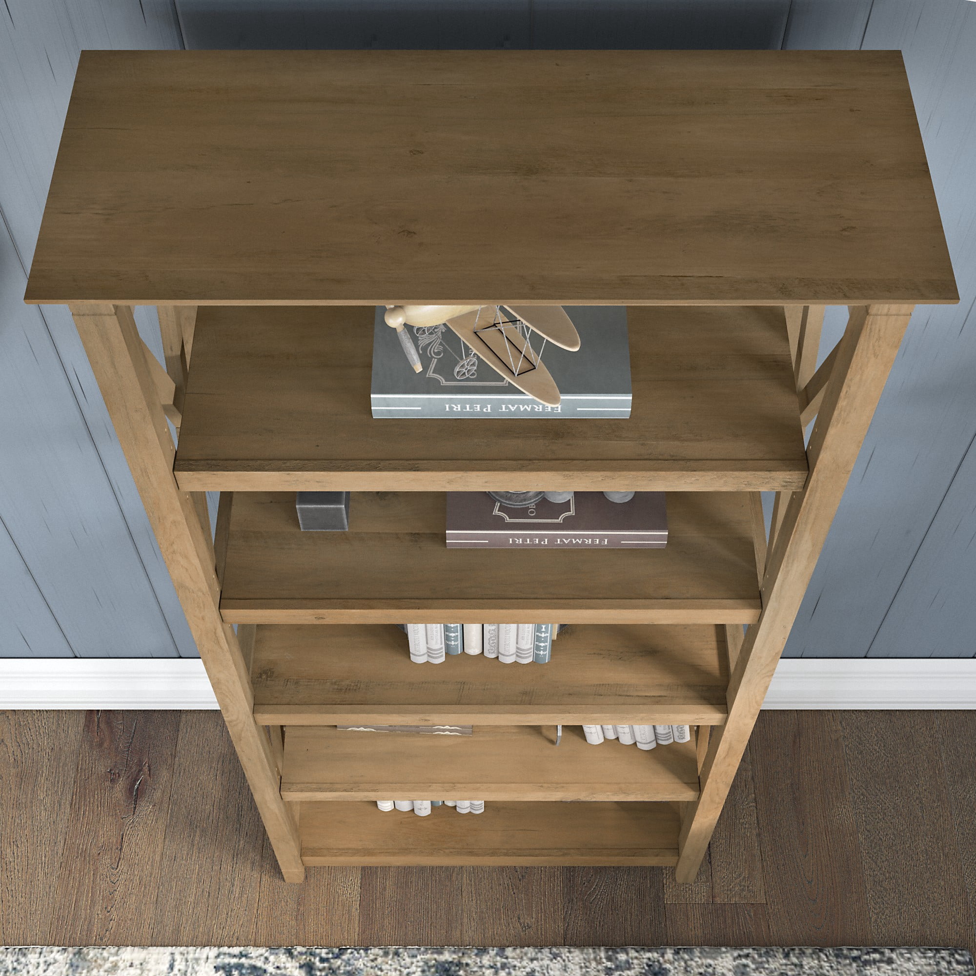Bush Furniture Key West Tall 5 Shelf Bookcase, Set of 2, Reclaimed Pine