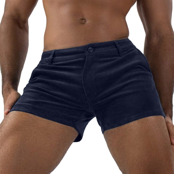 Corduroy-Shorts for Men with Pockets Low Waisted Slim Straight Leg Vintage Solid Color Flat Front Breathable Loungewear Hawaiian Beach Short