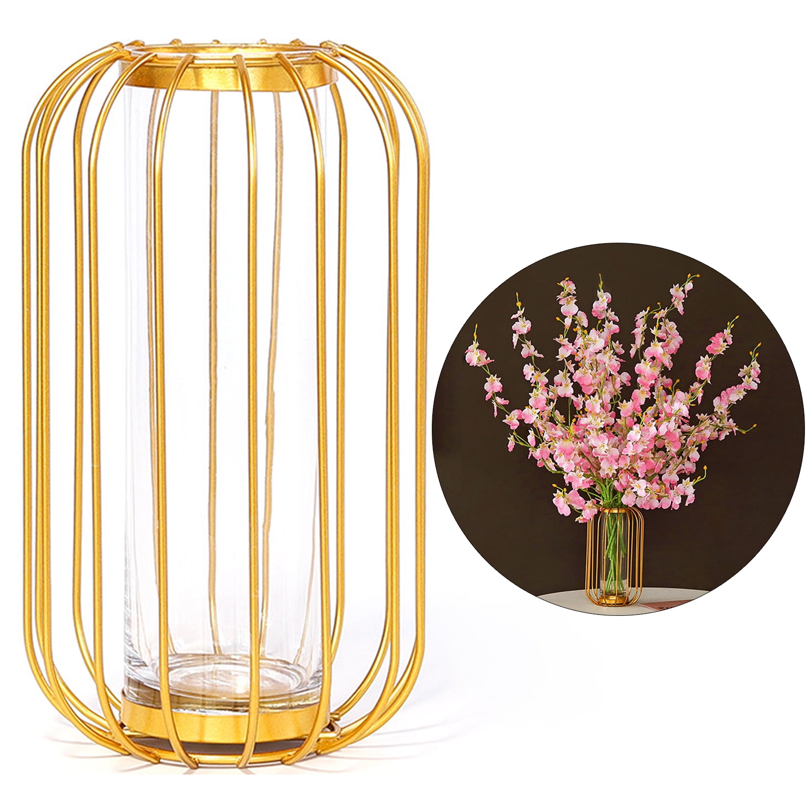 Tube Vase Golden Modern 21*12*12cm With Metal Frame Desktop Decoration