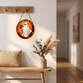 thumbnail image 6 of FeiFu Halloween Stained Glass Window Hanging, Light Through Ghost with Jack-o-Lantern Lantern Suncatcher, Spooky Tree Round Glass Panel Decor with Chain, Fantasma Decoracion Halloween, 6 of 7