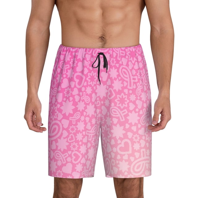 Balery Breast Cancer Pink Ribbons Awareness Pantalones cortos de pijama de punto de algodón para hombre con cinturilla y bolsillos-Medium