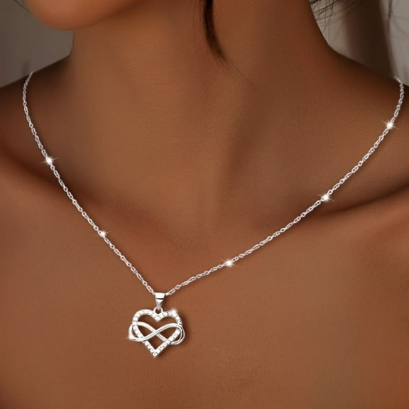 VOLALO S925 Silver Infinity Heart Necklace for Women - Sparkling Zirconia Pendant, Low Allergy, Perfect Gift for Her, Everyday & Special Occasion Jewelry, Everyday Jewelry | Elegant Necklace