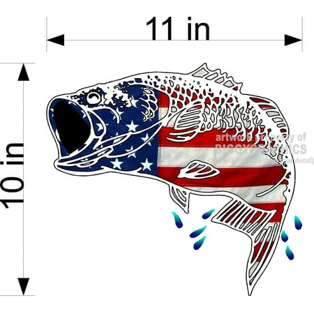 BASS FISH FLAG VINYL DECAL GREAT FOR CAR TRUCK WINDOW