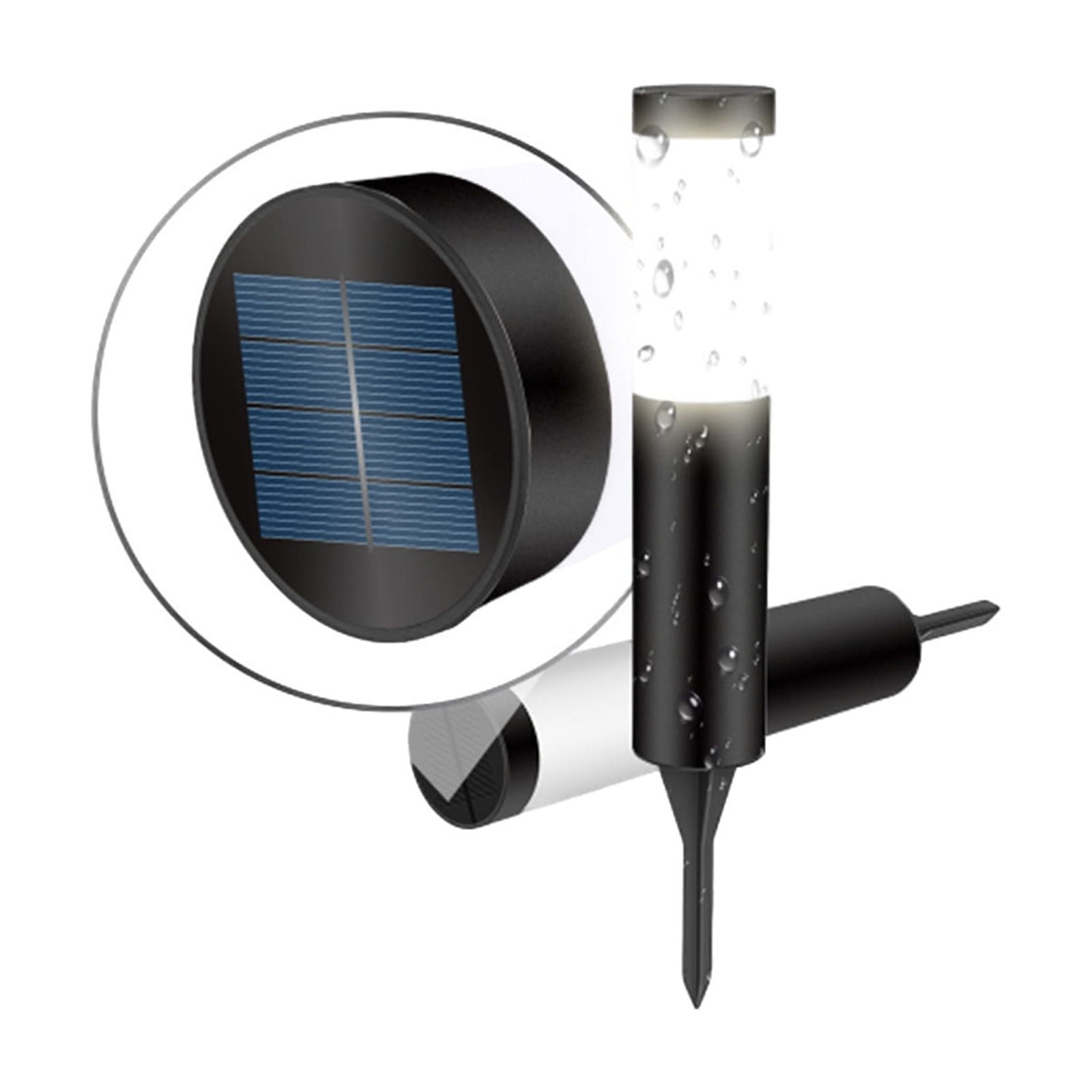 Solar LED Ground Light Outdoor Garden Lamp Round Floor Light 40cm Black Plastic Waterproof Automatic Dusk to Dawn 1 Pack