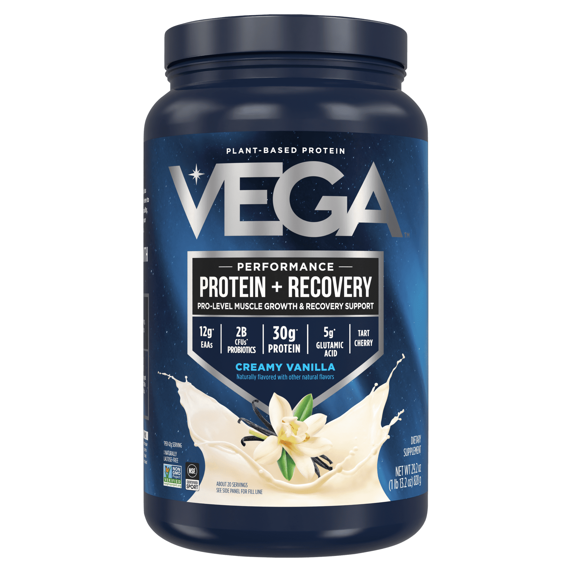 Vega Protein +Recovery Powder, Vanilla, 30g Protein, 20 Servings